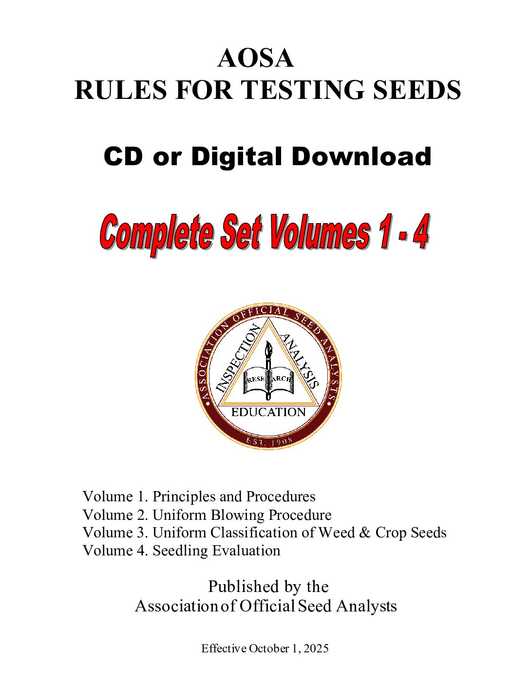 AOSA Rules for Testing Seeds 2025 - Complete Set (Volumes 1-4)