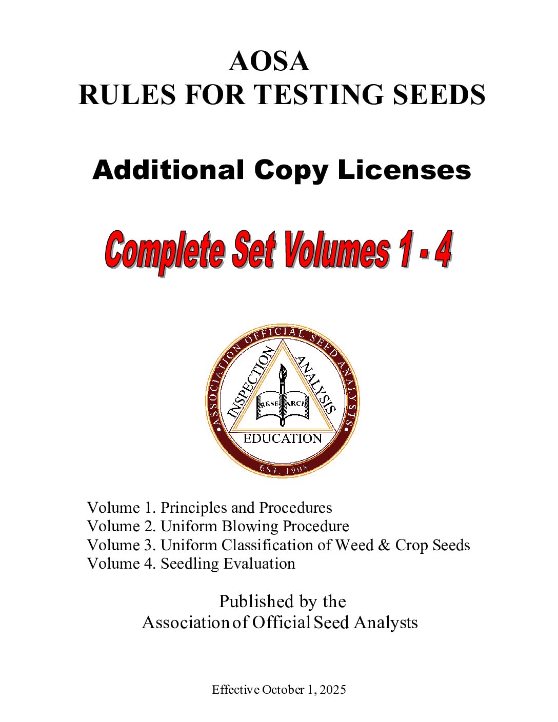 AOSA Rules for Testing Seeds 2025 - Full Set - Additional Copy Licenses